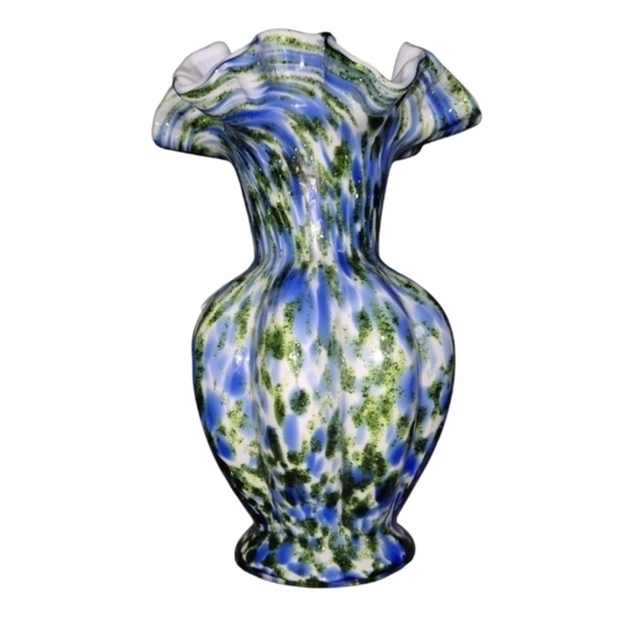 Fenton Blue Green Aventurine Vasa Murrhina Vase